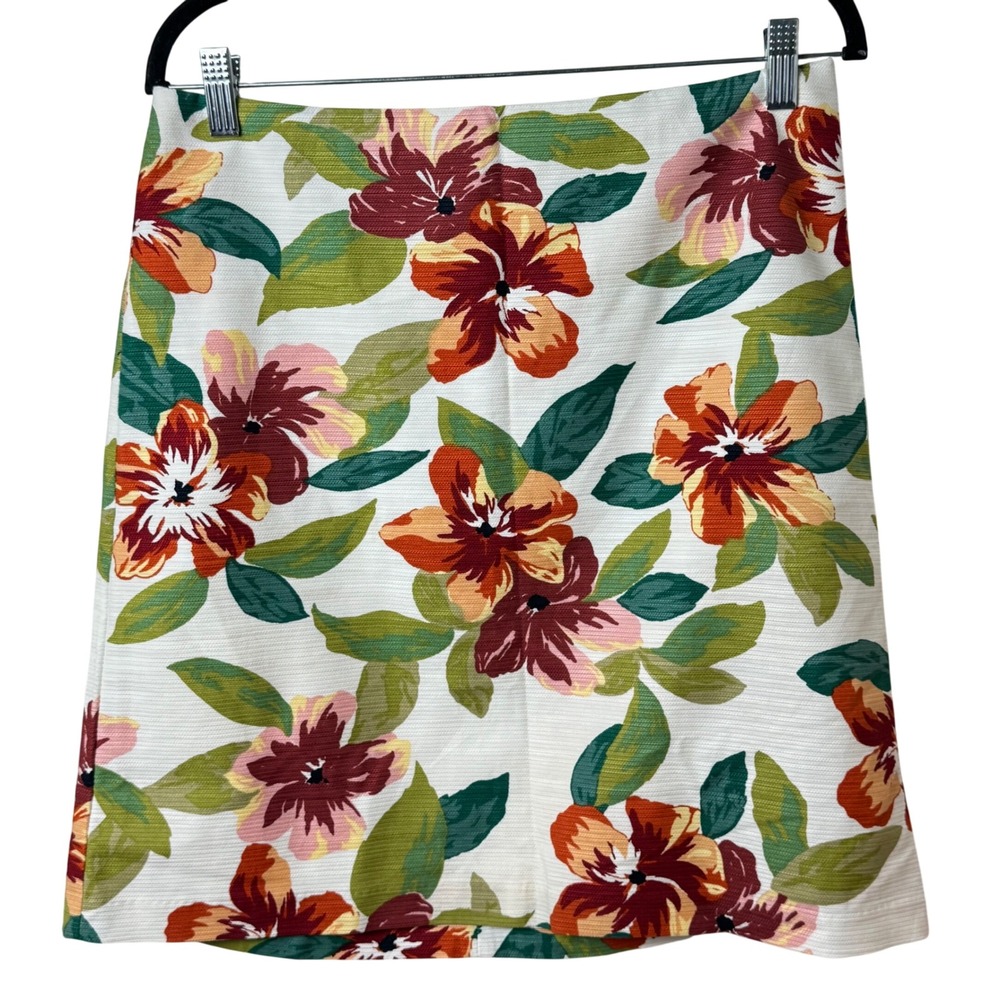 Ann Taylor Skirt Women 6 White Floral Cotton Blend Pencil Skirt 496586